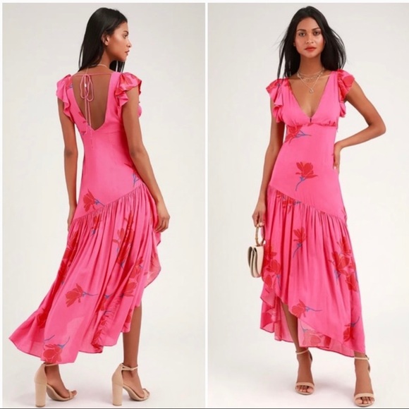 Free People Red Pink She's A Waterfall In Floral Casual Maxi Dress NWT - Picture 2 of 6